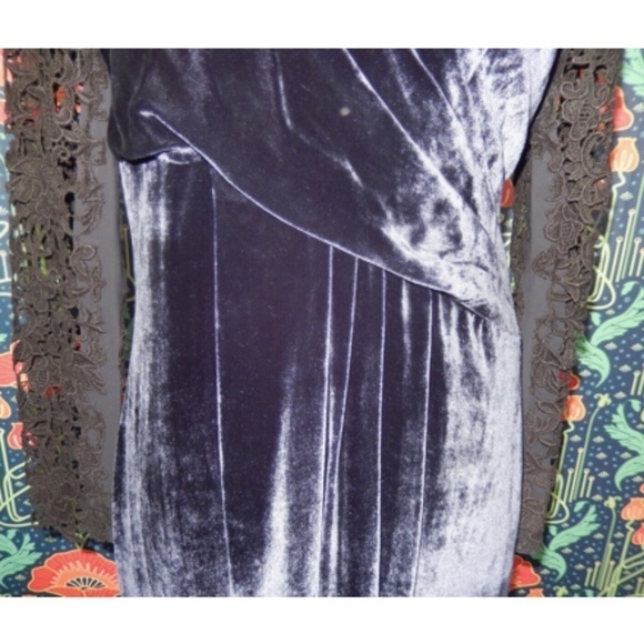 Elie Tahari Midnight Blue Black Velvet Lace Sleeve Blakely Dress 10 - Picture 5 of 8